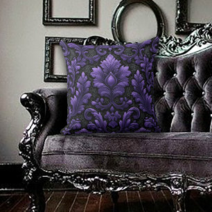 Coussin Motif damassé violet et noir 