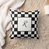 Coussin Motif damier noir et blanc avec monogramme (Couverture)
