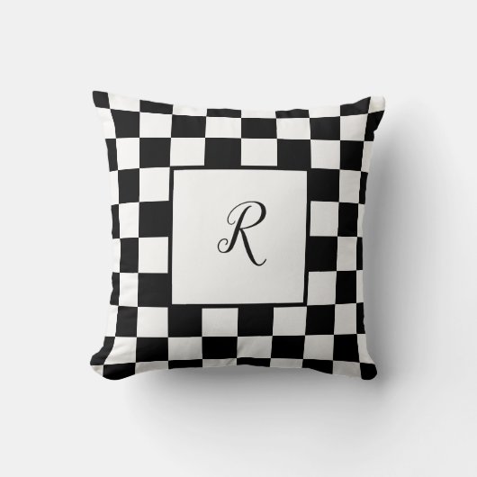 Coussin Motif damier noir et blanc avec monogramme (Recto)