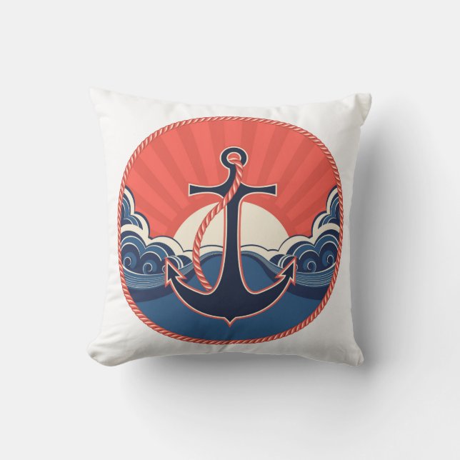 Coussin Motif d'Ancre et de vague de mer (Recto)