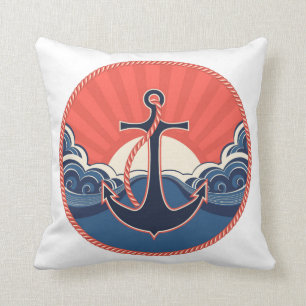 Coussin Motif d'Ancre et de vague de mer