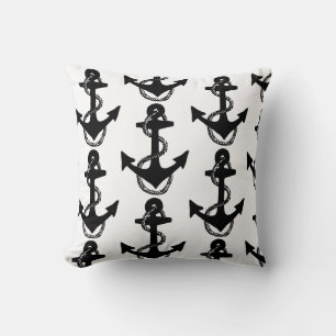 Coussin motif d'ANCRE nautique noir et blanc