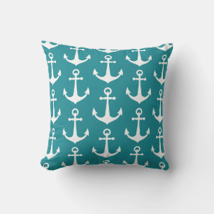 Coussin Motif d'ancre turquoise et blanc Bateau nautique