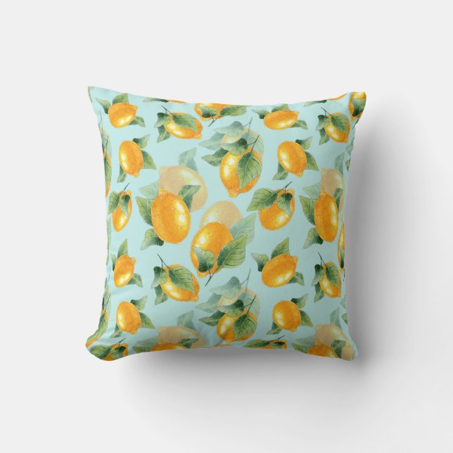 Coussin Motif d'aquarelle avec citrons et feuilles. Seamel (Recto)
