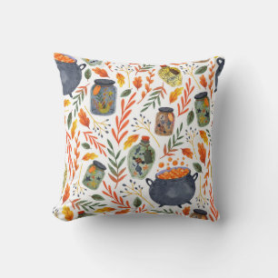 Coussin Motif d'aquarelle avec feuillage d'automne.