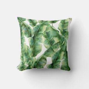 Coussin Motif d'aquarelle avec feuilles de bananier. Main 