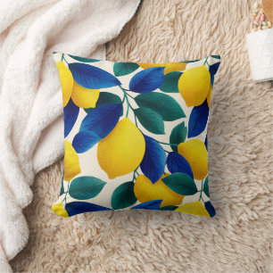 Coussin Motif d'aquarelle citron et bleu Feuille