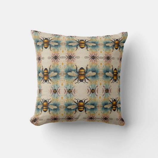 Coussin Motif d'aquarelle d'abeille dynamique (Recto)