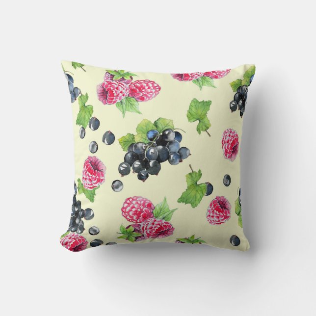 Coussin Motif d'aquarelle de framboise, curry (Recto)