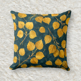 Coussin Motif d'aquarelle de tremble ocre doré