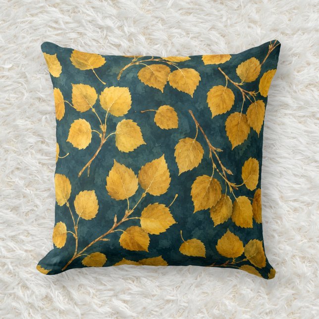 Coussin Motif d'aquarelle de tremble ocre doré (Créateur téléchargé)