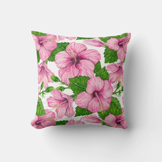 Coussin Motif d'aquarelle d'hibiscus rose (Recto)