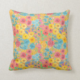 Coussin Motif d'aquarelle florale en jaune