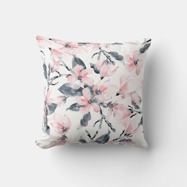 Coussin Motif d'aquarelle rose et gris (Recto)