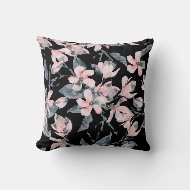 Coussin Motif d'aquarelle rose et gris (Recto)