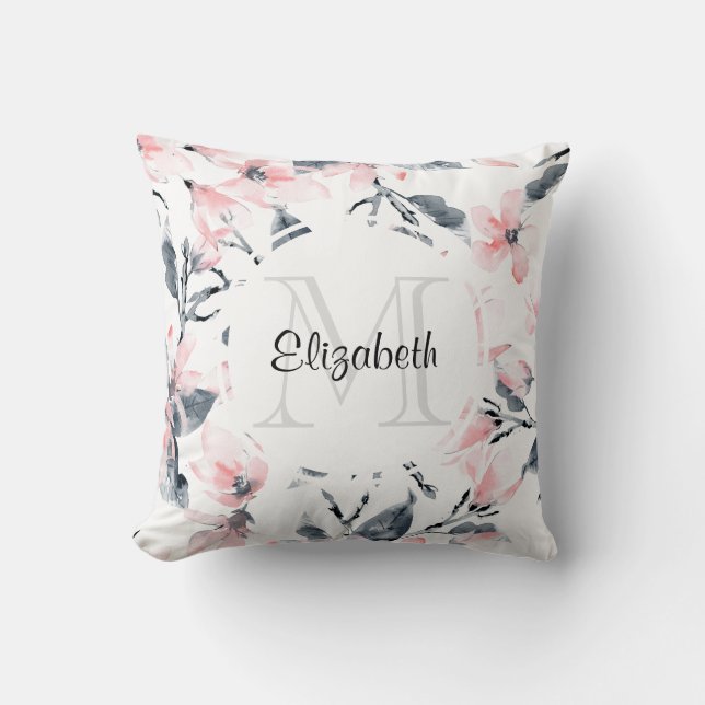 Coussin Motif d'aquarelle rose et gris (Recto)