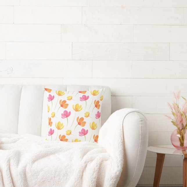 Coussin Motif d'aquarelle rose jaune (Canapé)