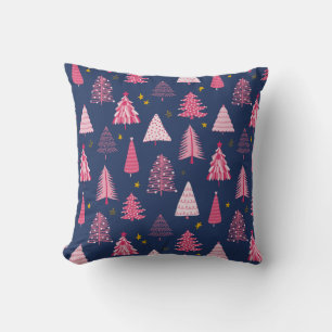Coussin Motif d'arbre de Noël bleu et rose