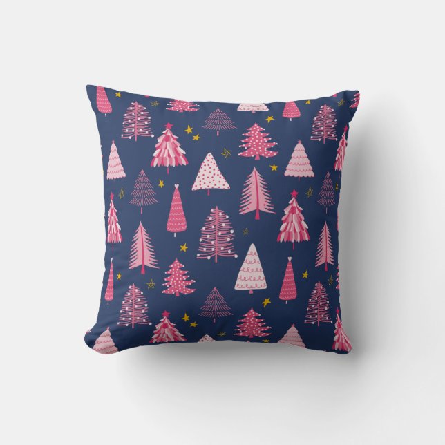Coussin Motif d'arbre de Noël bleu et rose (Recto)