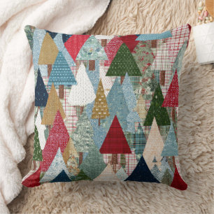 Coussin Motif d'arbre de Noël en patchwork festif