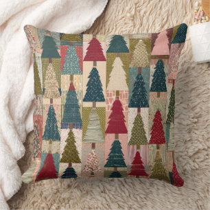 Coussin Motif d'arbre de Noël en patchwork festif (3)