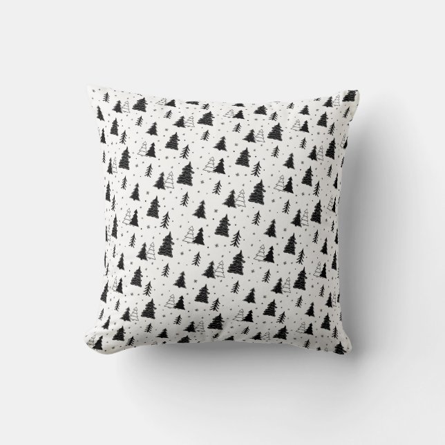 Coussin Motif d'arbre de Noël noir et blanc (Recto)