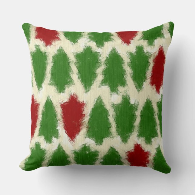 Coussin Motif d'arbre de Noël rustique vert et rouge (Recto)