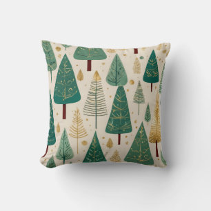 Coussin Motif d'arbre de Noël vert pastel doré mignon