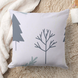 Coussin Motif d'arbres de forêt hivernale minimaliste