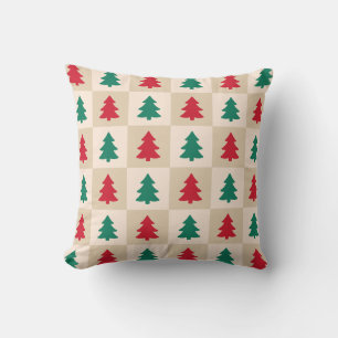 Coussin Motif d'arbres de Noël rouges et verts