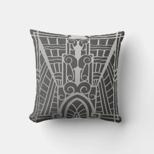 Coussin Motif d'architecture déco, gris argenté/gris