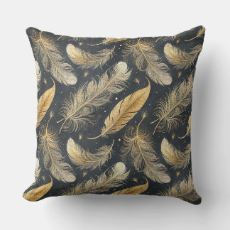 Coussin Motif d'Art de Plumes d'Or Magiques Flottantes