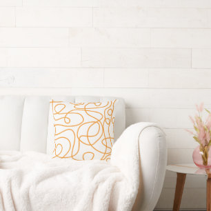 Coussin Motif d'art Doodline Orange en blanc