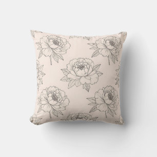Coussin Motif d'art en ligne de pivoine doux