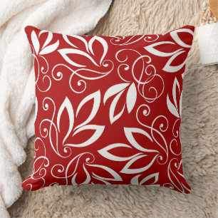 Coussin Motif d'art Feuille blanc sur Arrière - plan rouge