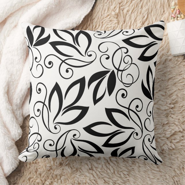 Coussin Motif d'art Feuille noir et blanc (Couverture)