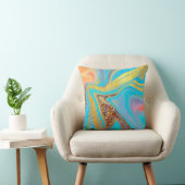 Coussin Motif d'art fluide Ciel Doré – Bleu & Or (Chaise)