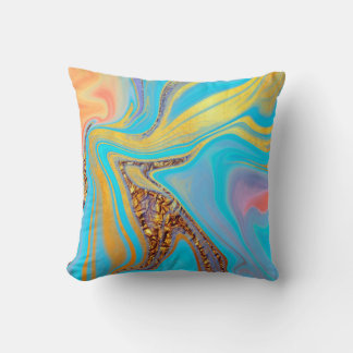 Coussin Motif d'art fluide Ciel Doré – Bleu & Or