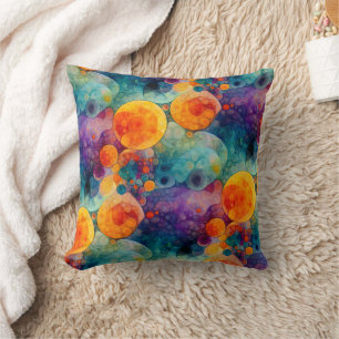 Coussin Motif d'art fractal vibrant sarcelle violet orange