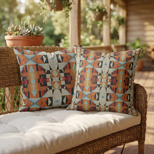 Coussin Motif d'art tribal autochtone moderne rustique de 