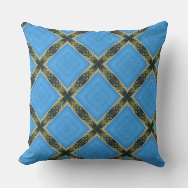 Coussin motif d'art vert bleu numérique (Recto)