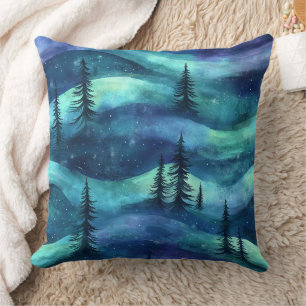 Coussin Motif d'aurore de forêt hivernale