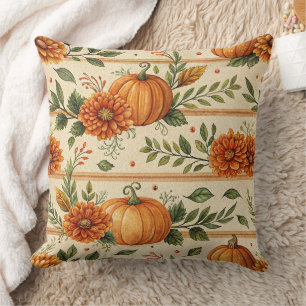 Coussin Motif d'automne de citrouille rustique et de chrys