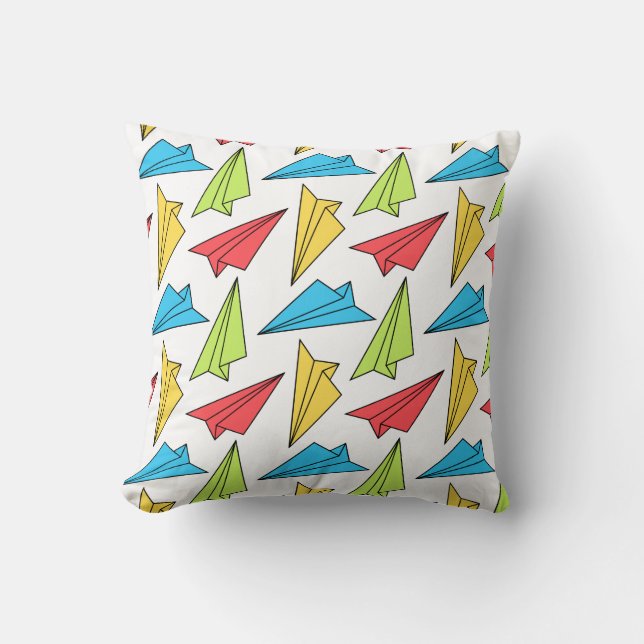 Coussin Motif d'avions en papier coloré (Recto)