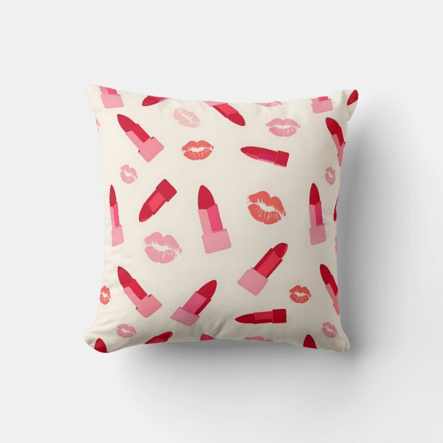 Coussin Motif de baiser au rouge à lèvres rose (Recto)