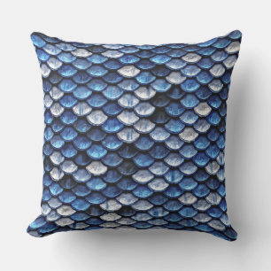 Coussin Motif de balance de poisson bleu cobalte métalliqu