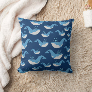 Coussin Motif de baleine d'océan bleu profond