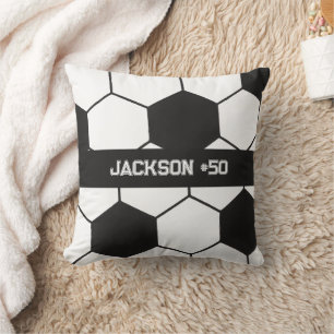 Coussin Motif de ballon de football noir et blanc sportif