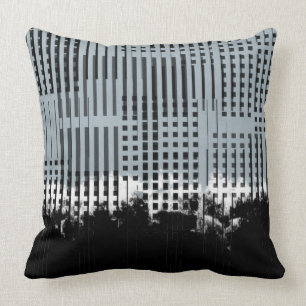 Coussin Motif de bande Abstrait blanc, Turquoise et noir