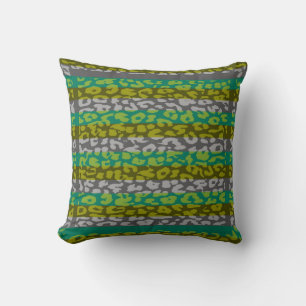 Coussin Motif de bande Empreinte de léopard vert et gris